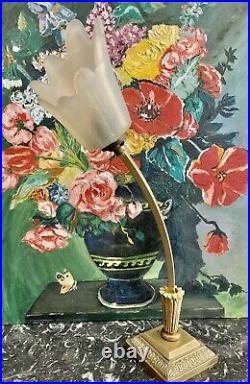 Vintage Art Deco New Bronze Minimalist Freeform Floral Torch Lamp