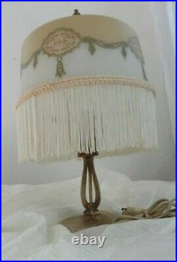 Vintage Art Deco Nouveau Drape Boudoir Lamp Fringe Cast Iron French Farmhouse