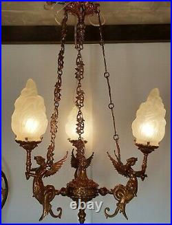 Vintage Art Deco Nouveau Mermaid Hanging Ceiling Fixture Light Chandelier Lamp