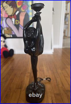 Vintage Art Deco Nouveau Nude Lady Black Resin Table Lamp Dancing