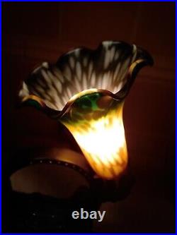 Vintage Art Deco Nouveau Tulip Shade Table Lamp Lady & Cherub Mirror