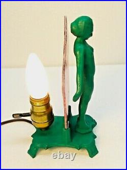 Vintage Art Deco Nuart Silhouette Lamp Nude Dancer Nymph Frankart Verde Green