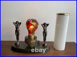 Vintage Art Deco Nude Electric Table Lamp Two Ladies Women WORKS 8.5
