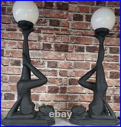 Vintage Art Deco Nude Lady Black Table Lamp Set 28 Tall Set of 2
