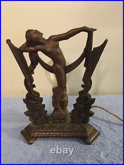 Vintage Art Deco Nude Lady Scarf Dancer Metal Table Lamp You Add Colored Glass
