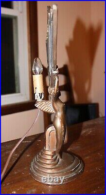 Vintage Art Deco Nude Lady Stain GlassTable Lamp