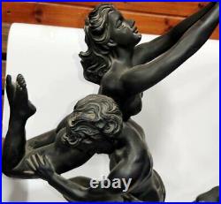 Vintage Art Deco Nude Man Lifting Lady Table Lamp Large Black Resin Rare Tall31