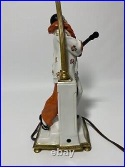 Vintage Art Deco Porcelain Table Lamp Figural Pierrot with Guitar Bouquet Gold