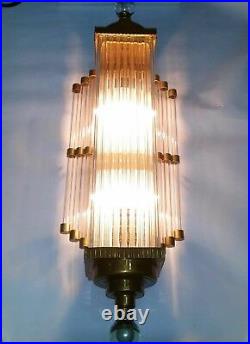 Vintage Art Deco Skyscraper Brass Glass Rod Ship Light Fixture Wall Sconces Lamp