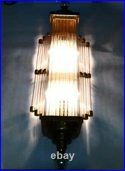 Vintage Art Deco Skyscraper Nickel Brass Glass Rod Ship Light Wall Sconces Lamp