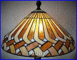 Vintage Art Deco Stained Glass Table Lamp on a nice Patina Brass Stiffel Lamp Ba