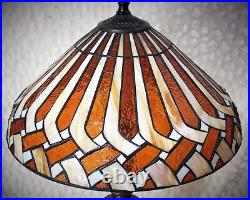 Vintage Art Deco Stained Glass Table Lamp on a nice Patina Brass Stiffel Lamp Ba