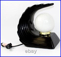 Vintage Art Deco Style Black Wave Table Lamp 1970s 1980s Modernist Ceramic EXC