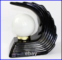 Vintage Art Deco Style Black Wave Table Lamp 1970s 1980s Modernist Ceramic EXC