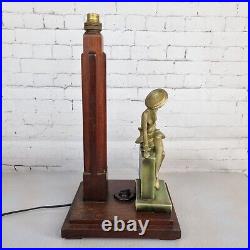 Vintage Art Deco Style Lady Figurine Wooden Table Lamp Base Very Unusual Rare