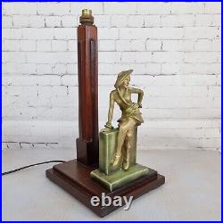Vintage Art Deco Style Lady Figurine Wooden Table Lamp Base Very Unusual Rare