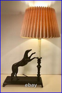 Vintage Art Deco Style Leaping Sighthound Metal Table Lamp Bronze Finish 23.5