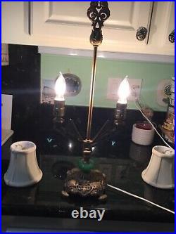 Vintage Art Deco Table Lamp Jadeite Glass Ball Dual Sockets