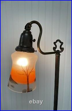 Vintage Art Deco Table Lamp with Reverse hand painted glass shade 26 tall