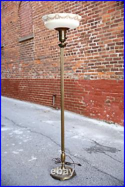 Vintage Art Deco Torchiere Floor Lamp Gothic Glass Shade brass Funeral antique