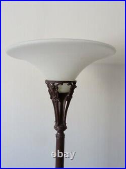 Vintage Art Deco Torchiere Floor Lamp With Glass Shade