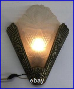 Vintage Art Deco Wall Light Fixture Lamp Brass Glass SarSaparilla Hand Blown