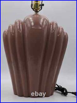 Vintage Art Deco Wavey Shell Motif Ceramic Lamp with Shade (Pastel Pink / Magenta)