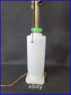 Vintage Art Deco White Opaline With Jade Ring Glass Lamp