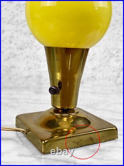 Vintage Art Deco Yellow Orb Brass Table Lamp
