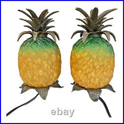 Vintage Art Glass and Brass Nostalgic Pineapple Accent Table Lamps (Set of Two)