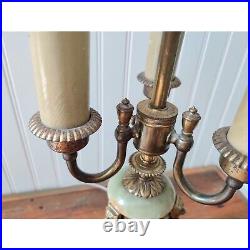 Vintage Art Nouveau Brass and Onyx 3 Candle Lamp