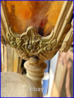 Vintage Art Nouveau Chalkware Demure Goddess Statue Star Lamp MFG Slag glass