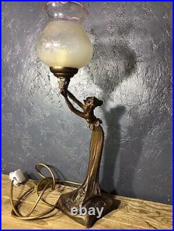Vintage Art Nouveau Desk Lamp Lady Figurine