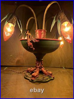 Vintage Art Nouveau Epergne Lamp 4 Light Griffon Handles Dolphin Base