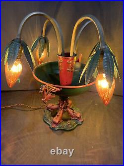 Vintage Art Nouveau Epergne Lamp 4 Light Griffon Handles Dolphin Base