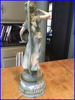 Vintage Art Nouveau L&F Moreau Spelter lamp of a standing Gypsy with tambourine