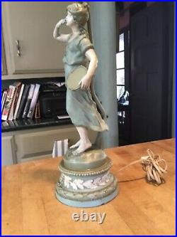 Vintage Art Nouveau L&F Moreau Spelter lamp of a standing Gypsy with tambourine