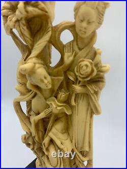 Vintage Art Nouveau Style A. Santini Asian Inspired Sculpture Lamp WORKS 15.5