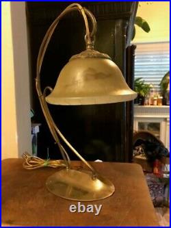 Vintage Art Nouveau Style Brass Lillypad Desk/Table Lamp