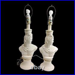 Vintage Art Nouveau Style Greek Roman God Apollo Chalkware Bust Table Lamps Set