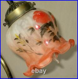 Vintage Art Nouveau Style Hand Painted Ruffled Glass Tulip Shade Boudoir Lamp