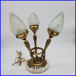 Vintage Art Nouveau Table Lamp Torch Flame Bulb Covers Ornate French Style
