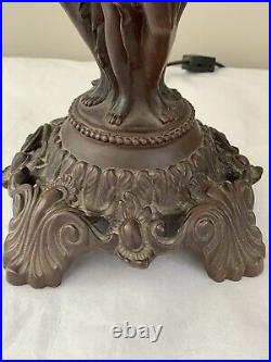 Vintage Art Nouveau The Three Graces Figural Lady Lamp Beaded Shades Victorian