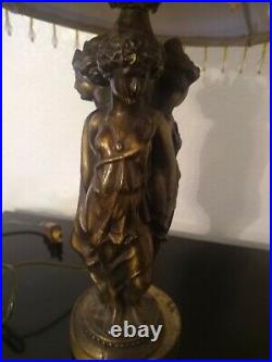 Vintage Art Nouveau The Three Graces Figural Lady Lamp Vintage beige Shade