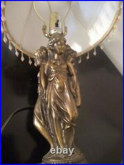 Vintage Art Nouveau The Three Graces Figural Lady Lamp Vintage beige Shade