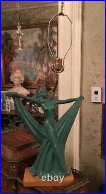Vintage Art Noveau Deco Art Pottery Figural Lady Scarf Dancer Table Lamp
