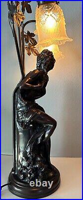 Vintage Art Noveau French Signed by Artist Cold Cast Bronze Table Lamp