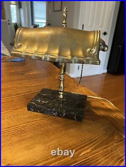 Vintage Arts & Crafts Art Deco Banker Desk Lamp Clamshell Shade Marble Base