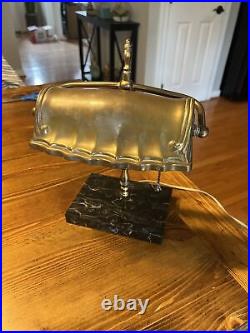 Vintage Arts & Crafts Art Deco Banker Desk Lamp Clamshell Shade Marble Base