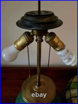 Vintage Arts & Crafts Leaded Glass Table Lamp with Hampshire Art Pottery Base